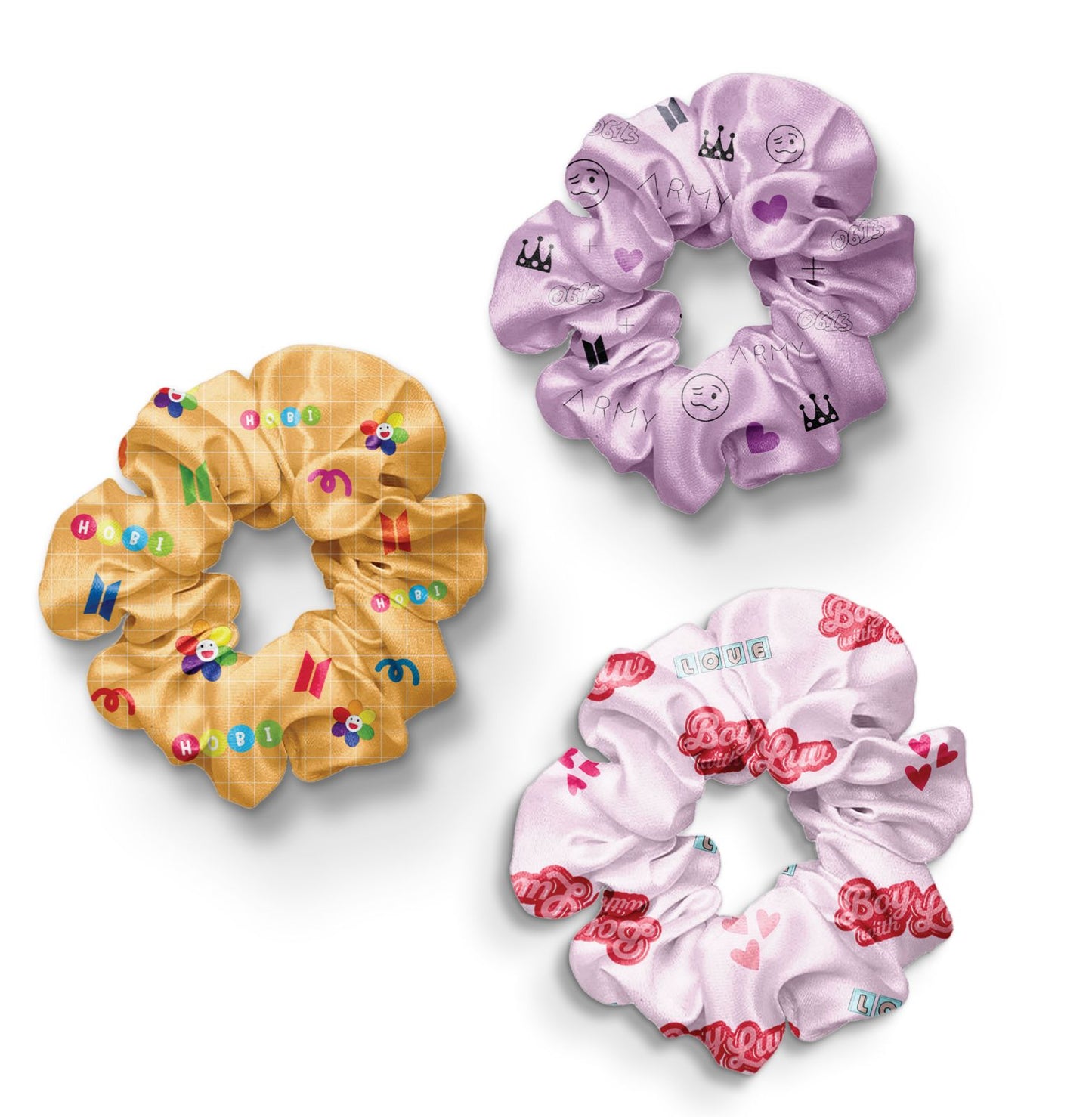 Hopekook With Luv BTS Scrunchies - Set Of 3